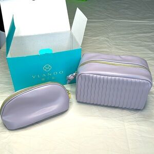 BRAND NEW IN BOX! Vlando Lavender set of two Cosmetic Bags with Gold Zipper.